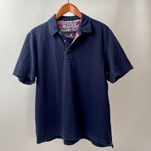 Men's Robert Graham Short Sleeve Polo T Shirt, Navy Blue, Skull Pattern, Size L